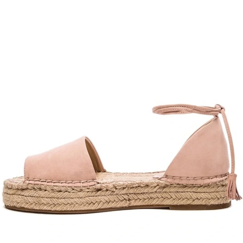 Splendid light Pink Espadrille tassels raffia platform flat ankle wrap Sandals